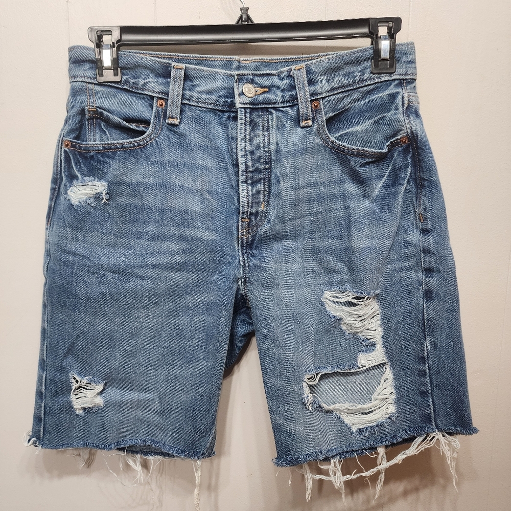 Old Navy Shorts Size 6 Denim Distressed Slouchy Straight‎ High Rise Button C293